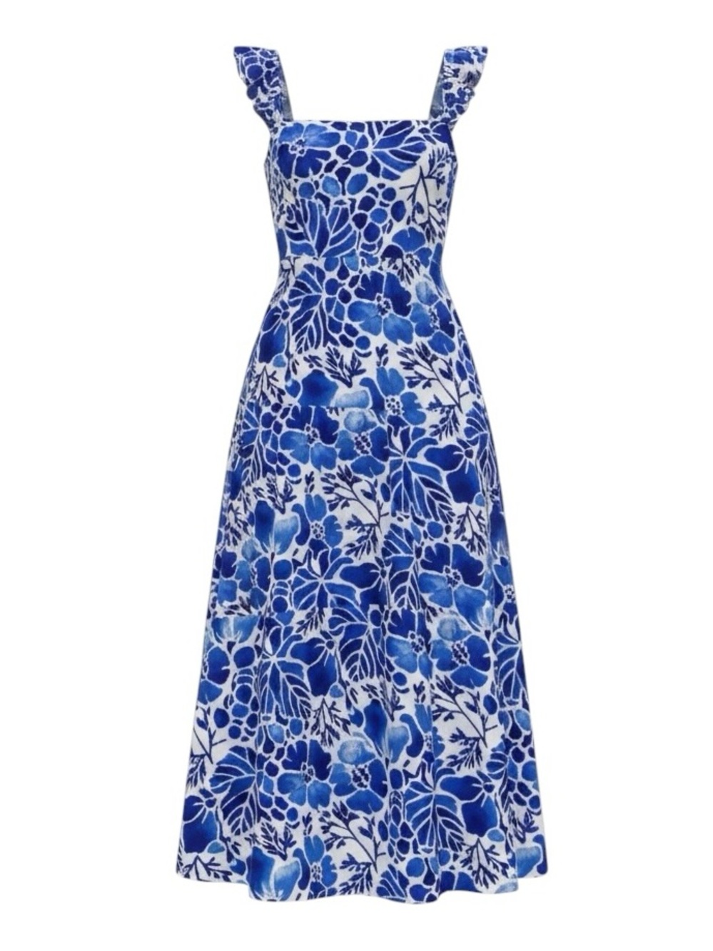 Kenny Flowers The Napa Resort Dress Blue Floral Ruffle Straps NWT Size Medium